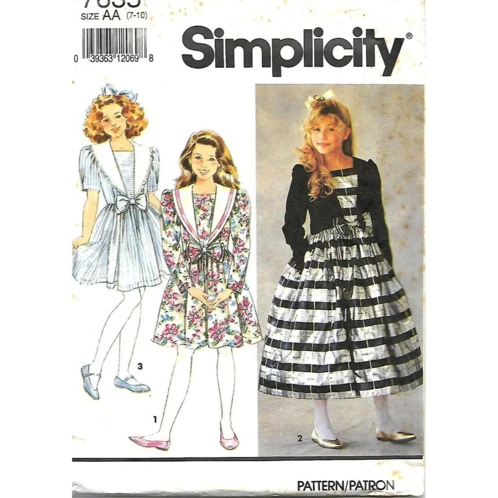 Simplicity Sewing Pattern 7635 Girls Dress Size 7-10 Bow‎ Front